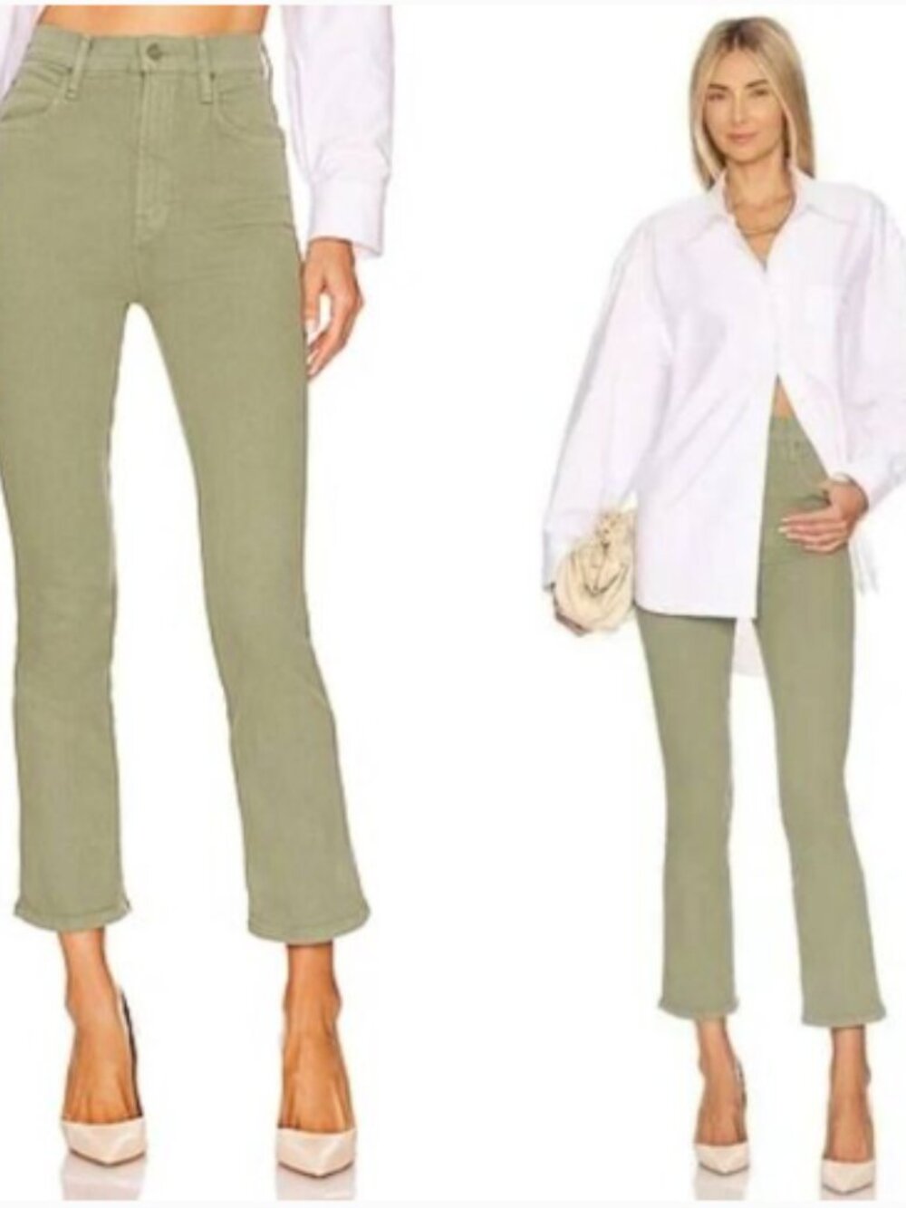 Mother High Waisted Smokin' Double Ankle Jeans Oil Green Size 27